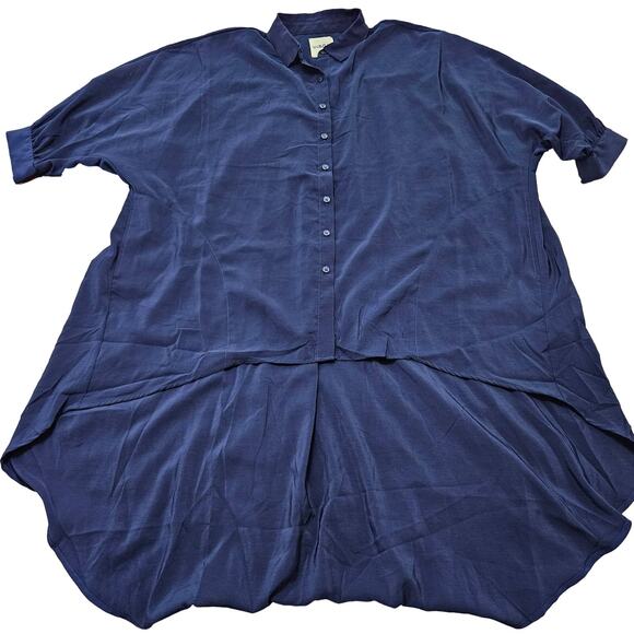 NWT Dubgee by Whoopi Women's Navy Blue Button Up Hi-Low Shirt Tunic. Size M‎ - Picture 1 of 8